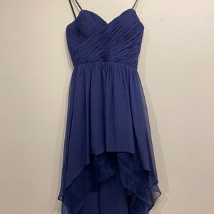 Kurt Thomas Blue Strapless Crepe High Low Dress